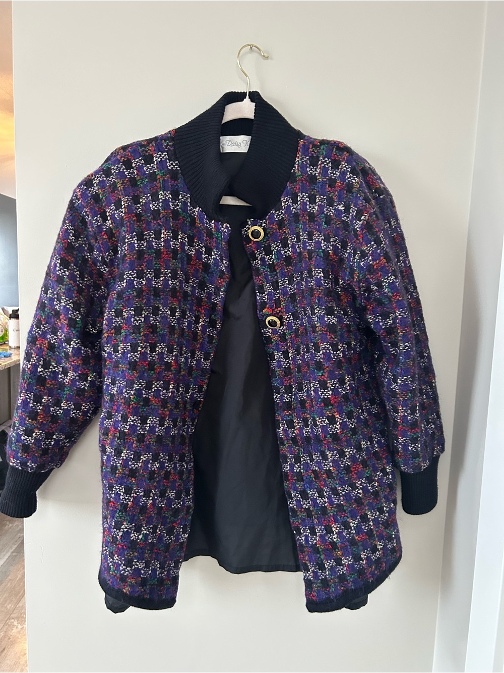 Daisy Purple Multi-Color Tweed women’s Coat with Gold Buttons